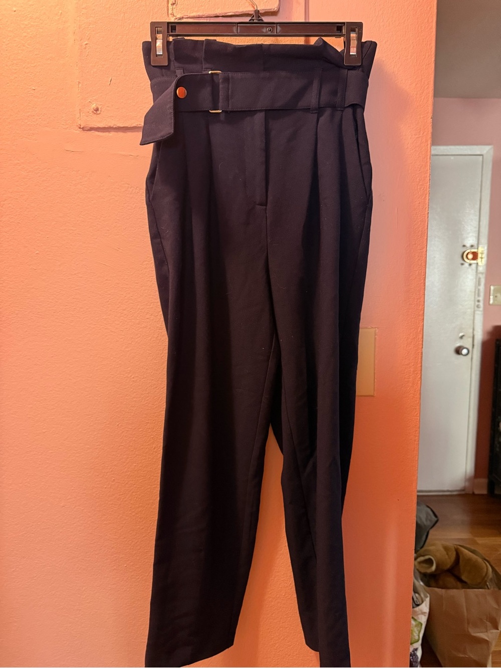 Topshop High-Waist Navy Trousers with Belt